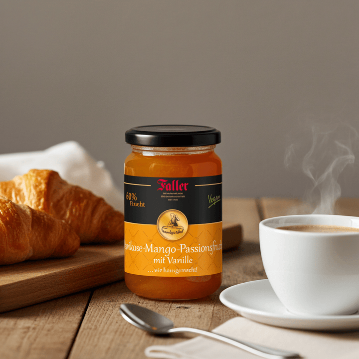 Genussmanufaktur Faller Aprikose - Mango - Passionsfrucht mit Vanille 330g VEGAN - Feinkost Schmitz