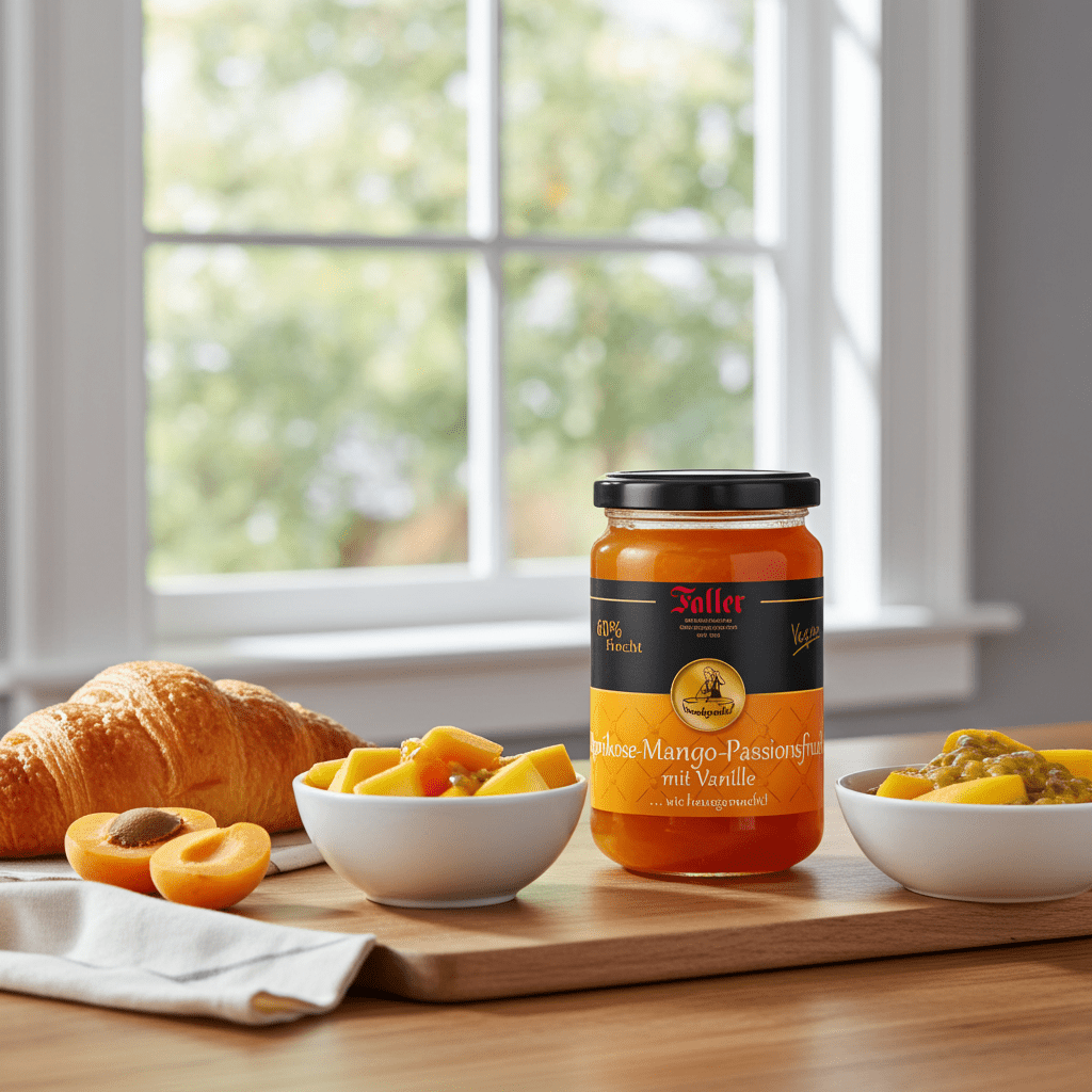 Genussmanufaktur Faller Aprikose - Mango - Passionsfrucht mit Vanille 330g VEGAN - Feinkost Schmitz