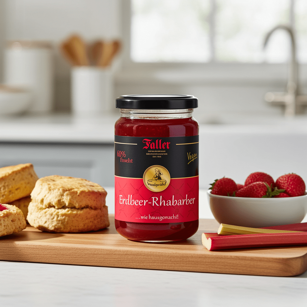 Genussmanufaktur Faller Erdbeer - Rhabarber Konfitüre 330g VEGAN - Feinkost Schmitz