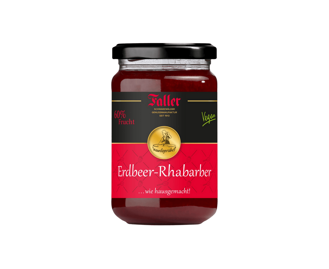 Genussmanufaktur Faller Erdbeer - Rhabarber Konfitüre 330g VEGAN - Feinkost Schmitz