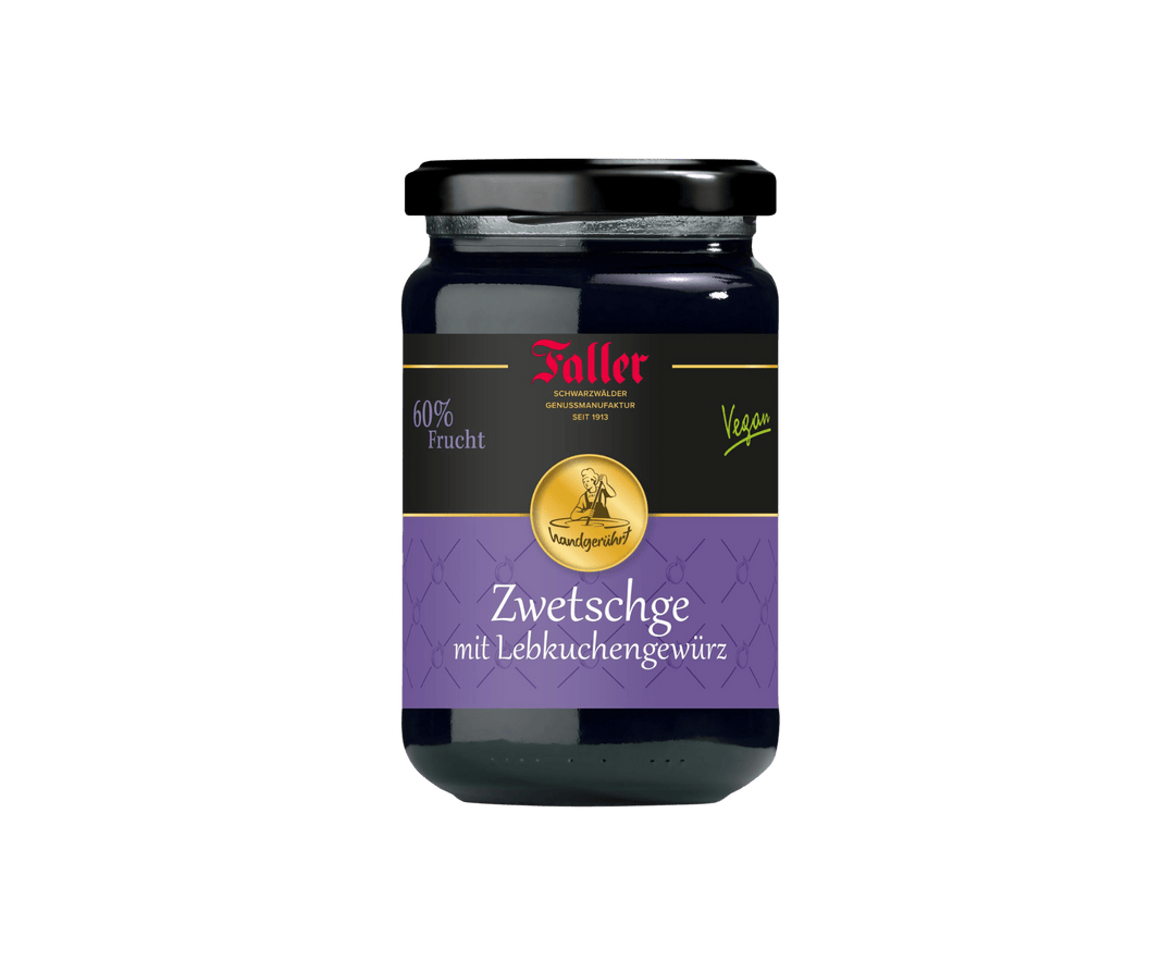 Genussmanufaktur Faller Konfitüre Zwetschge mit Lebkuchengewürz 330g VEGAN - Feinkost Schmitz
