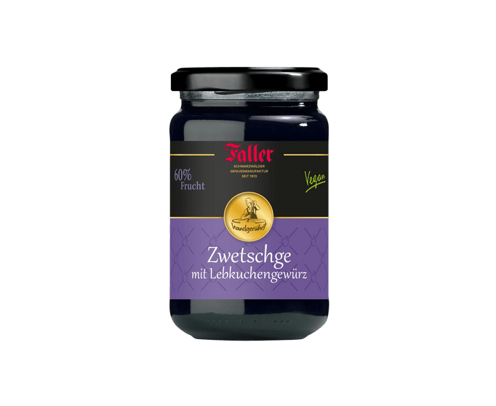 Genussmanufaktur Faller Konfitüre Zwetschge mit Lebkuchengewürz 330g VEGAN - Feinkost Schmitz