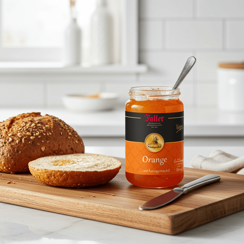 Genussmanufaktur Faller Orangen Marmelade, 30% Frucht, 330g VEGAN - Feinkost Schmitz