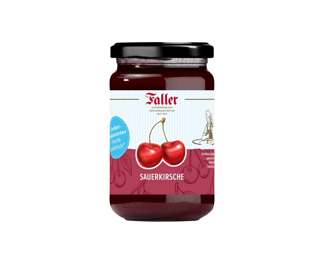 Genussmanufaktur Faller Sauerkirsche zuckerreduzierter Fruchtaufstrich 300g VEGAN - Feinkost Schmitz