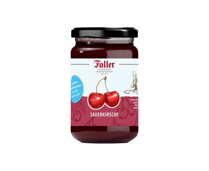 Genussmanufaktur Faller Sauerkirsche zuckerreduzierter Fruchtaufstrich 300g VEGAN - Feinkost Schmitz