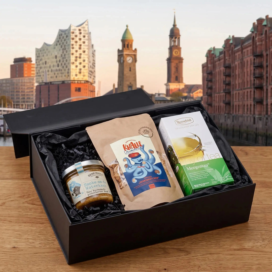 Hamburg_meine_Perle Geschenset, Popcorn, Senf und Tee