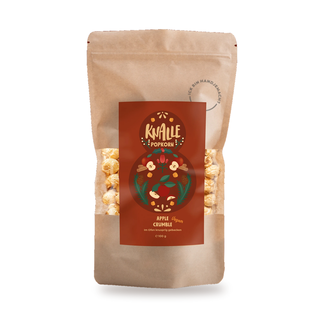 Knalle Popcorn Apple Crumble VEGAN in der Tüte im Weihnachtsdesign - Feinkost Schmitz
