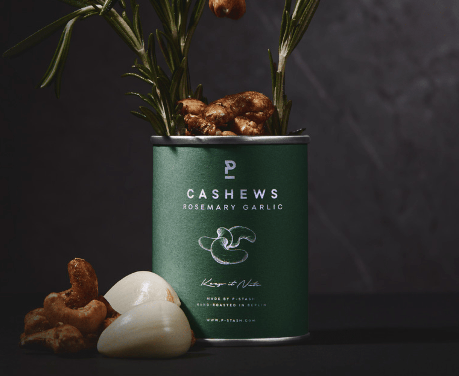 P - Stash Cashew - Rosmarin und Knoblauch 55g - Feinkost Schmitz