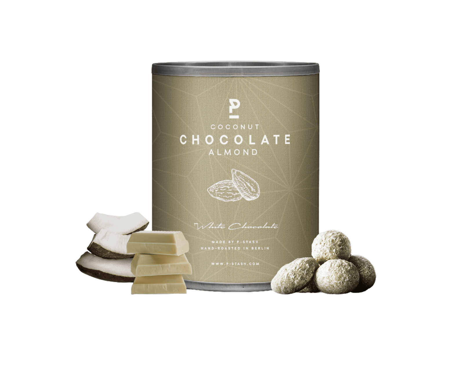 P - Stash Mandeln - Weisse Schokolade mit Kokosflocken 60g - Feinkost Schmitz