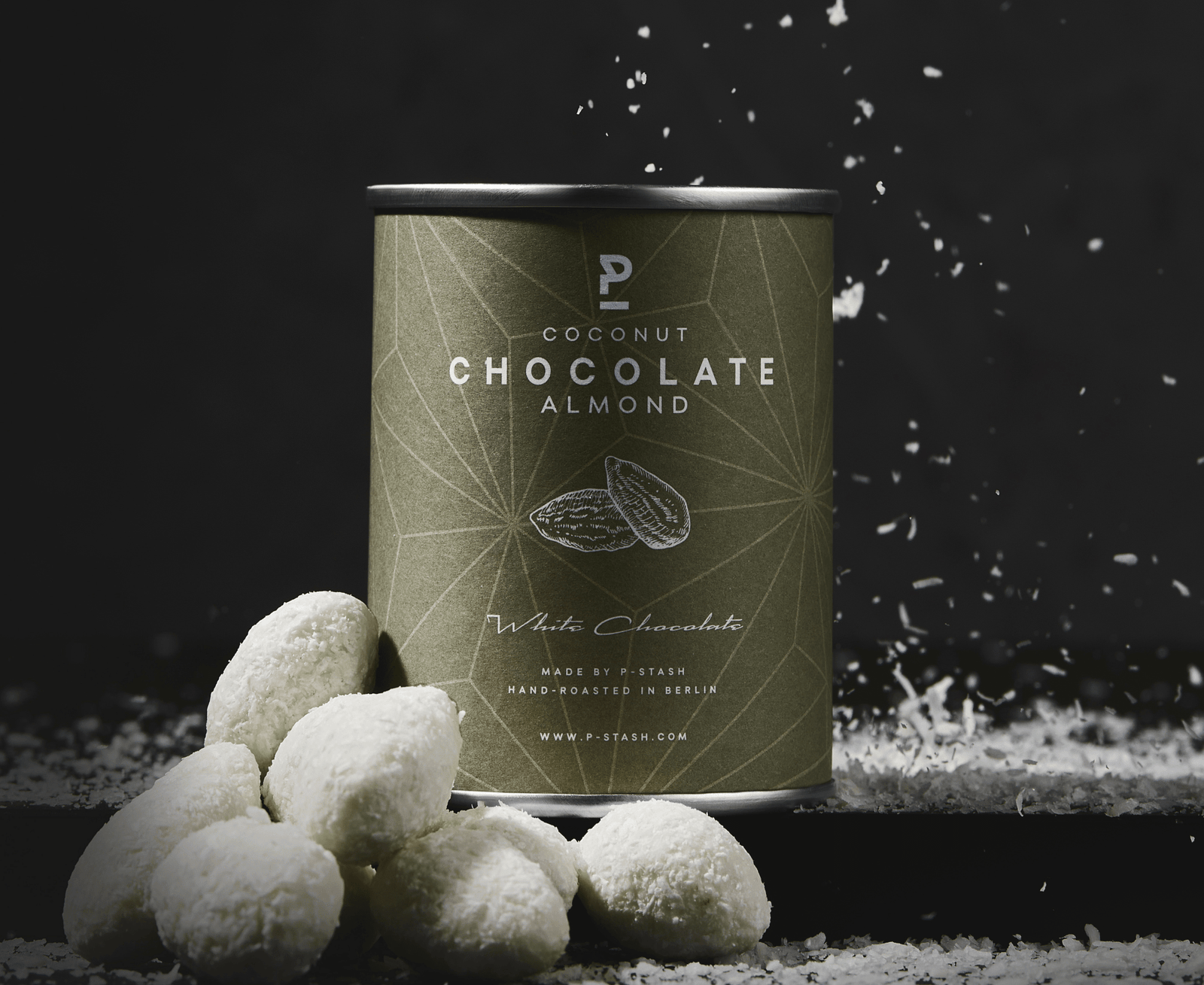 P - Stash Mandeln - Weisse Schokolade mit Kokosflocken 60g - Feinkost Schmitz