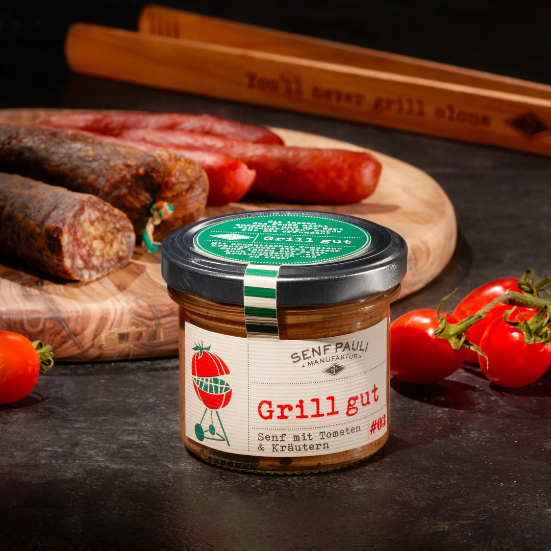 Senf Paul " Grill gut" - Senf mit Tomaten &amp; Kräutern 110ml - Feinkost Schmitz