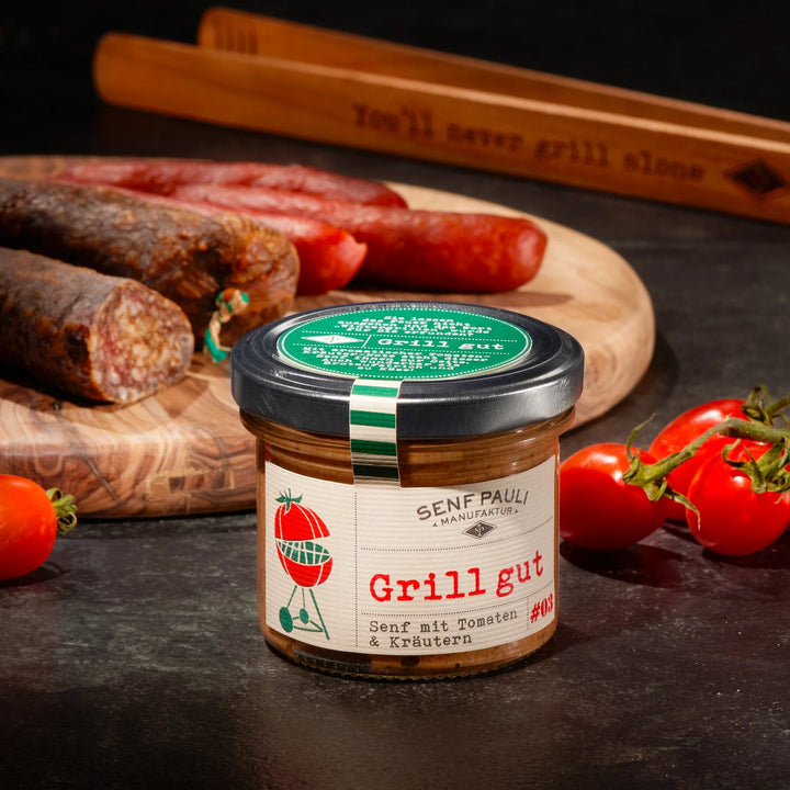 Senf Paul " Grill gut" - Senf mit Tomaten &amp; Kräutern 110ml - Feinkost Schmitz