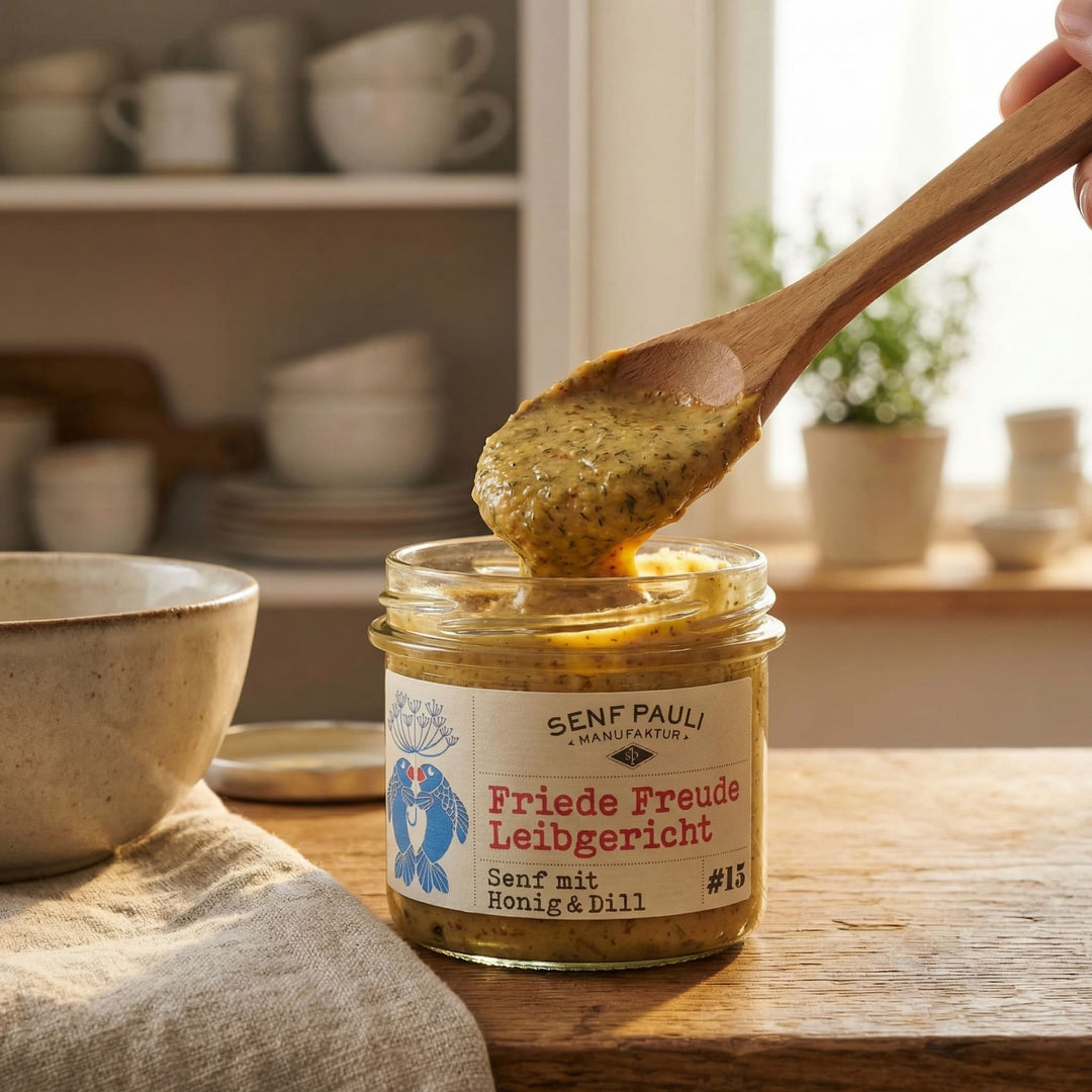 Senf Pauli „Friede Freude Leibgericht“ – Senf mit Honig &amp; Dill 110 ml - Feinkost Schmitz