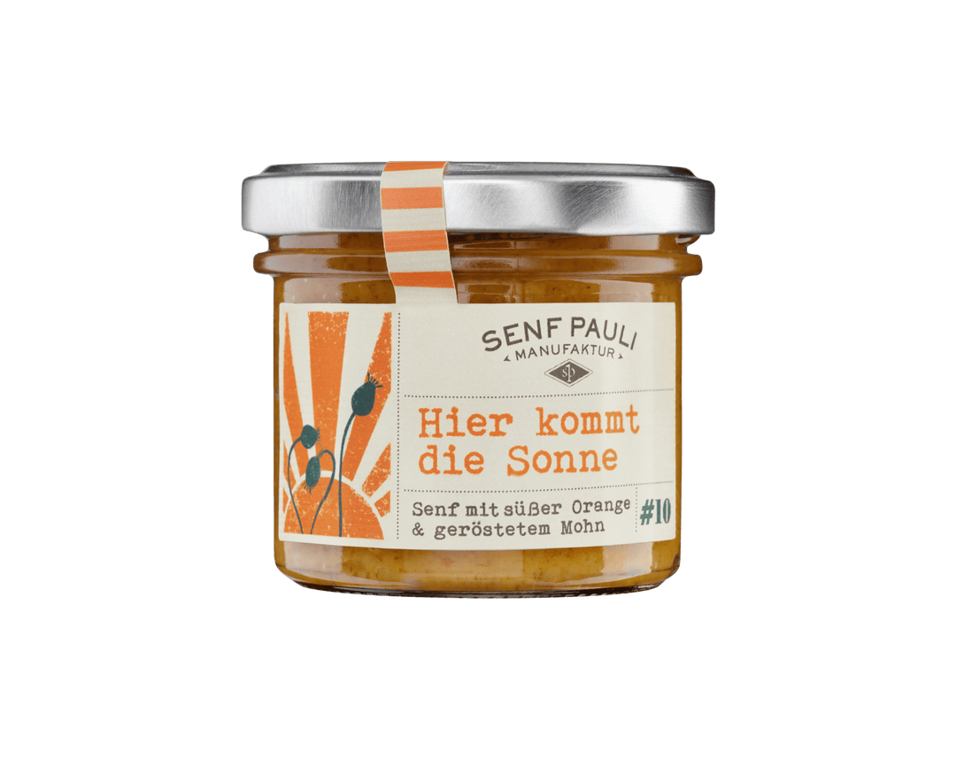 Senf Pauli "Hier kommt die Sonne" – Senf mit Orange und Mohn 110ml - Feinkost Schmitz
