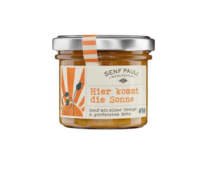 Senf Pauli "Hier kommt die Sonne" – Senf mit Orange und Mohn 110ml - Feinkost Schmitz
