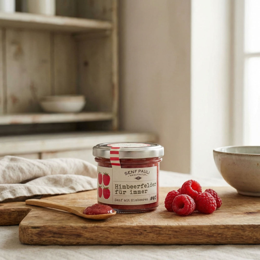 Senf Pauli "Himbeerfelder für immer" - Senf mit Himbeeren 110ml - Feinkost Schmitz