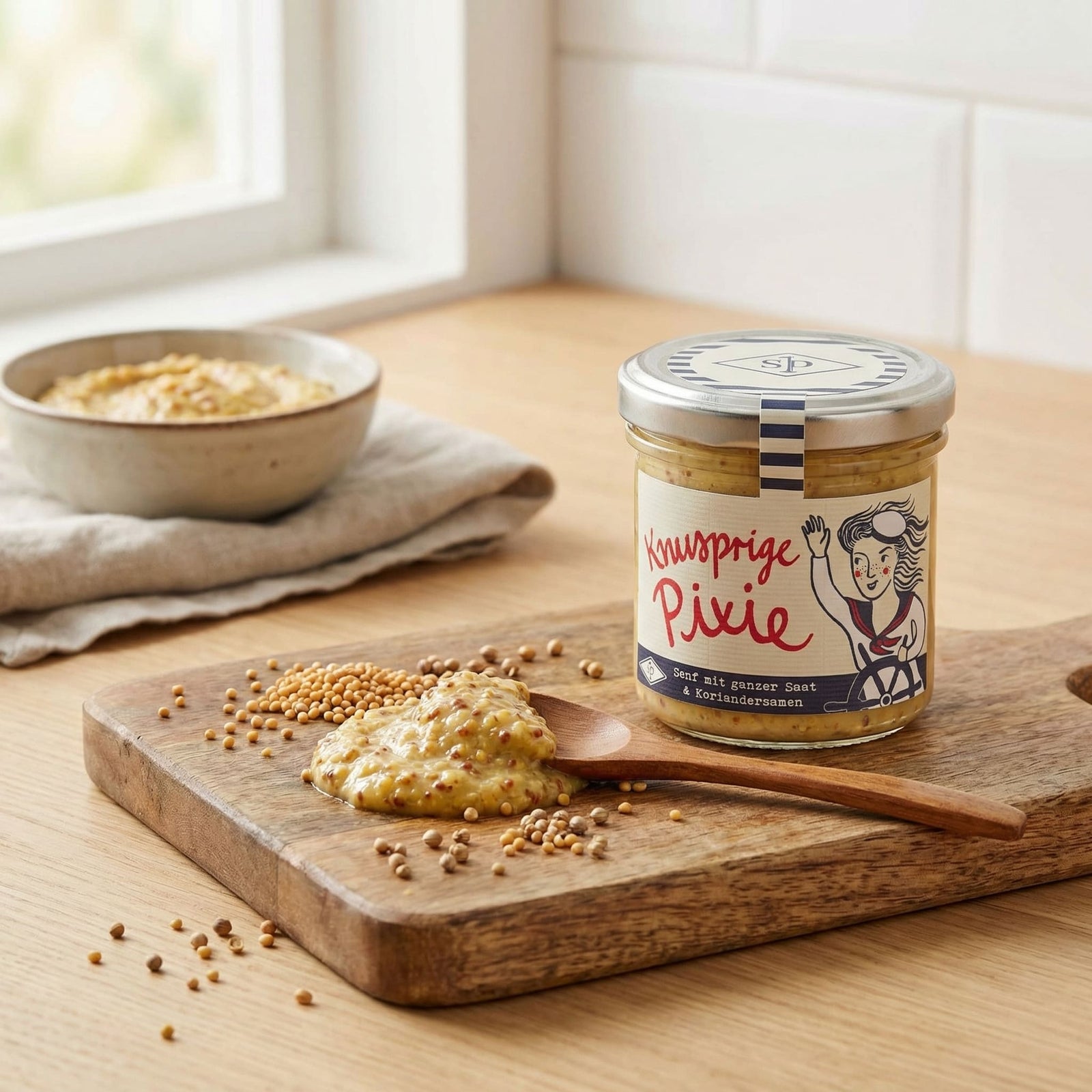 Senf Pauli "Knusprige Pixie " – Senf mit ganzer Saat und Koriandersamen 160ml - Feinkost Schmitz