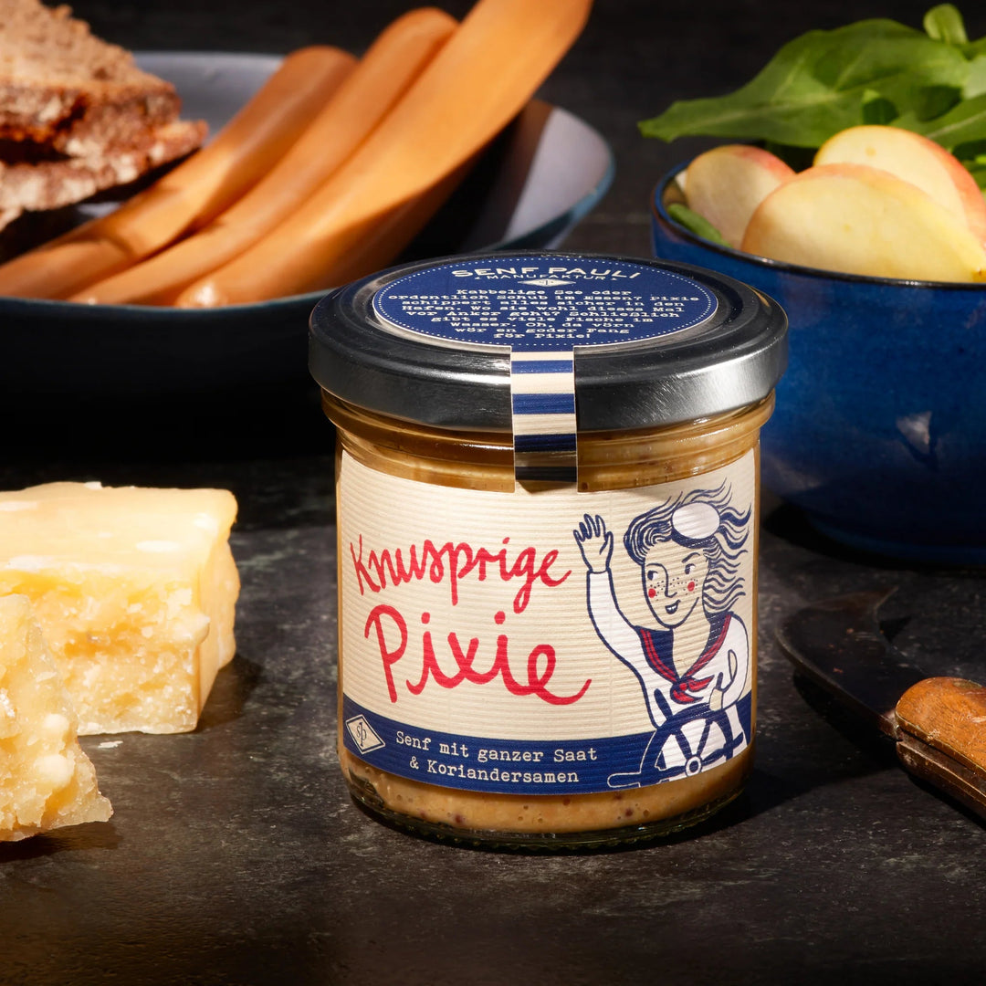 Senf Pauli "Knusprige Pixie " – Senf mit ganzer Saat und Koriandersamen 160ml - Feinkost Schmitz