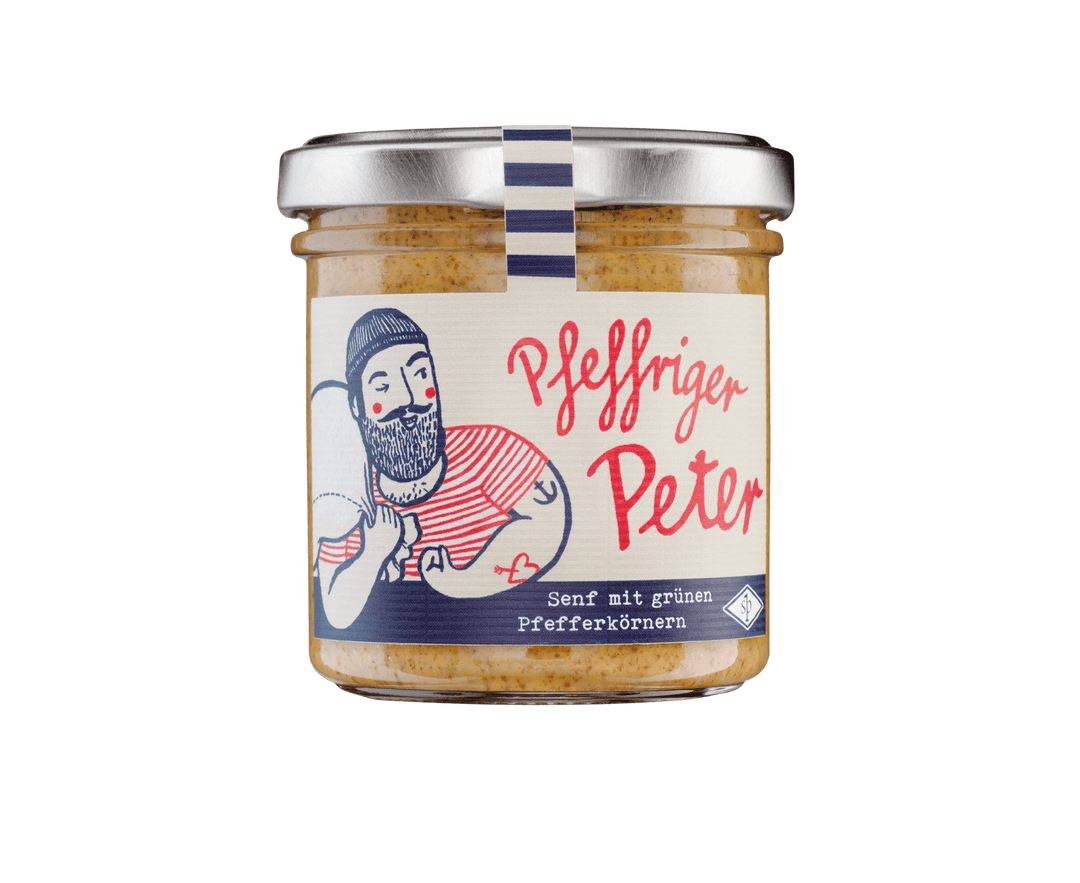 Senf Pauli "Pfeffriger Peter" - Senf mit grünen Pfefferkörnern 160ml - Feinkost Schmitz